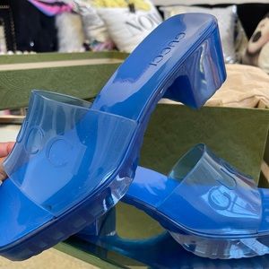 Blue Gucci women’s heel slides. Brand new